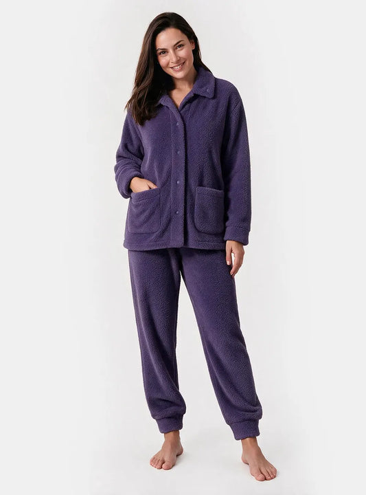 Plush Fleece Snap-Front Pajama Set