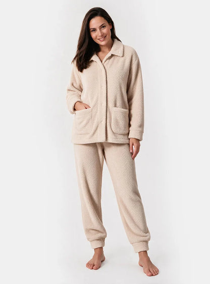 Plush Fleece Snap-Front Pajama Set
