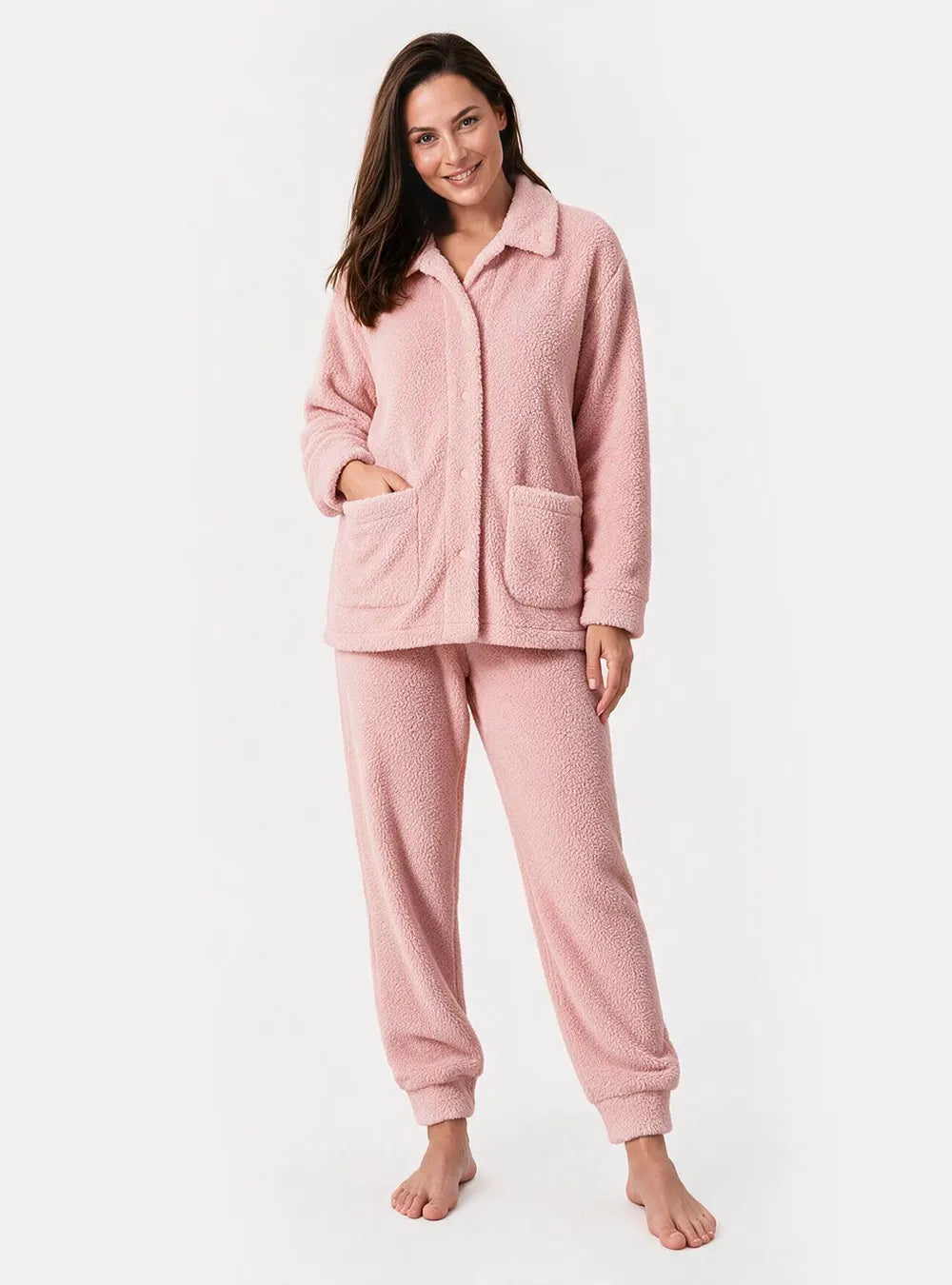 Plush Fleece Snap-Front Pajama Set