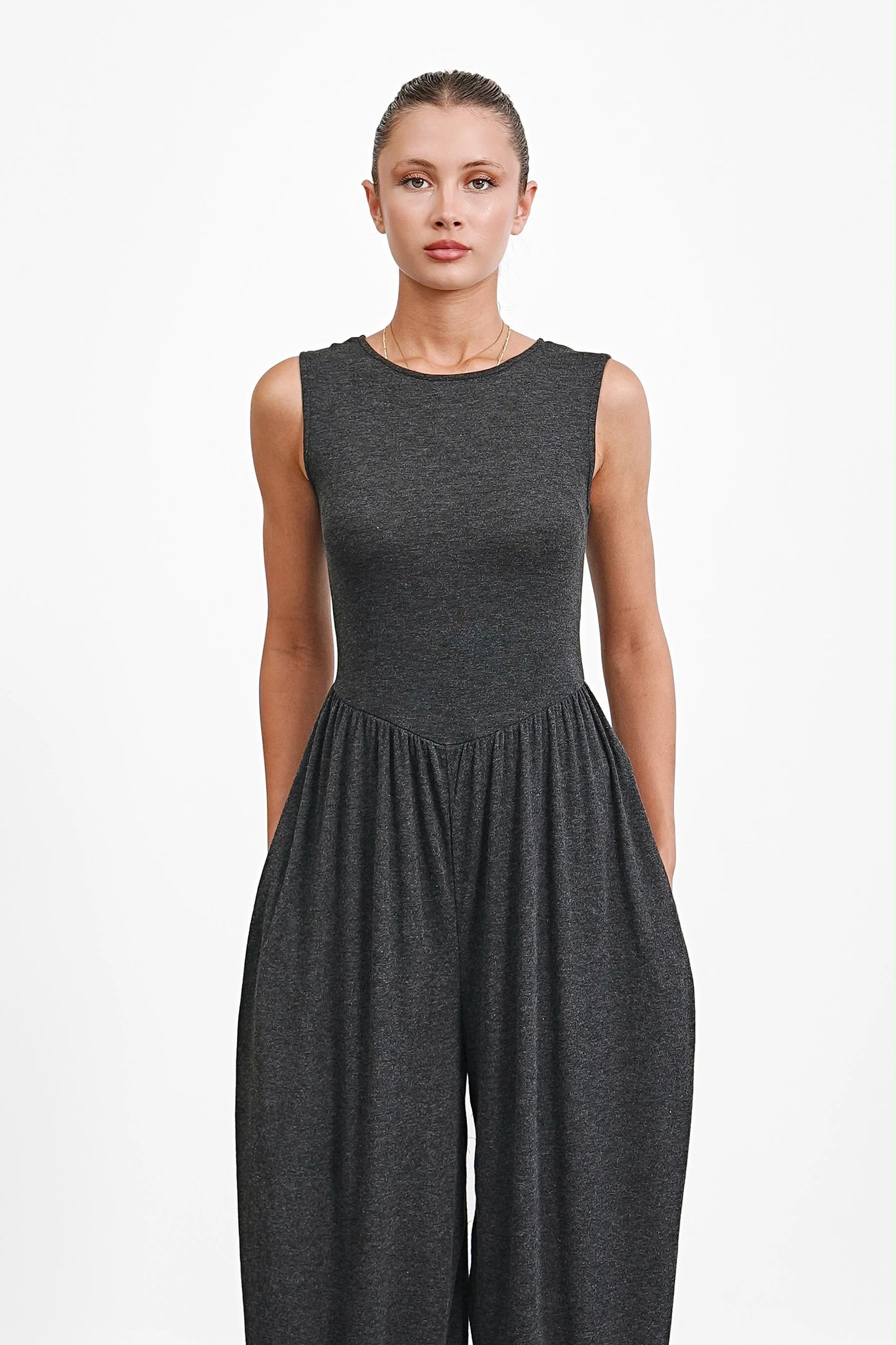 The Vale Jumpsuit — Sleeveless Wide-Leg Jumpsuit with Pockets