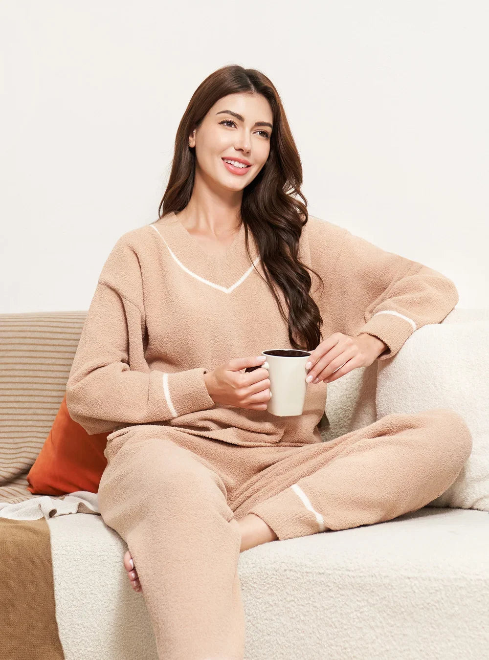 Plush Fleece V-Neck Pajama Set
