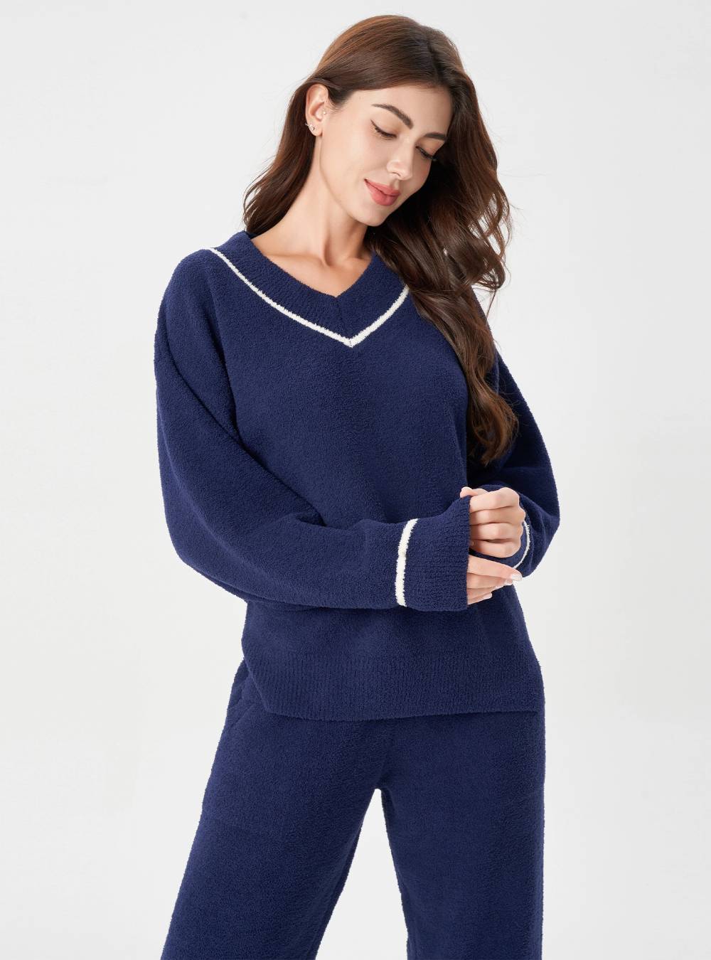 Plush Fleece V-Neck Pajama Set