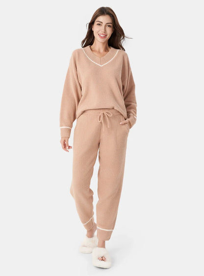 Plush Fleece V-Neck Pajama Set