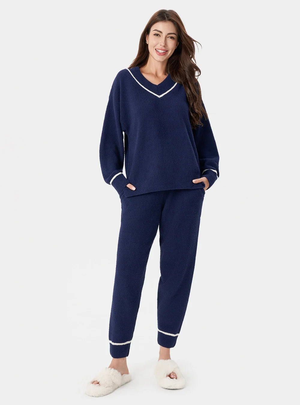 Plush Fleece V-Neck Pajama Set