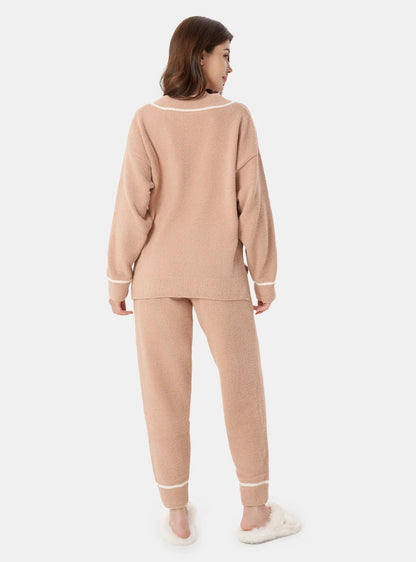 Plush Fleece V-Neck Pajama Set