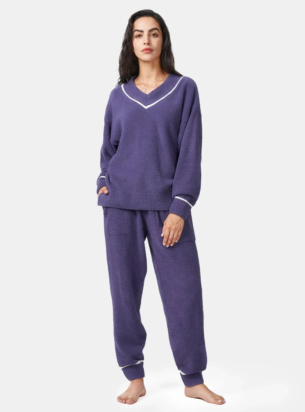 Plush Fleece V-Neck Pajama Set