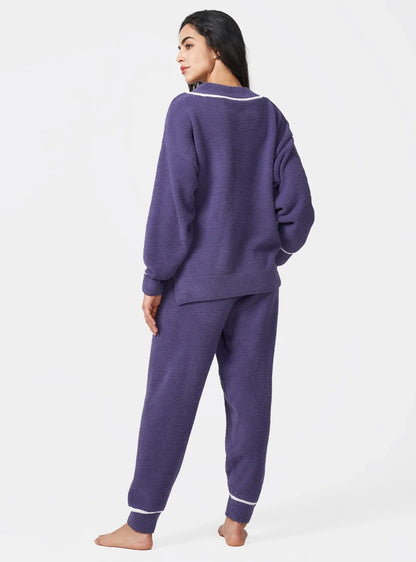 Plush Fleece V-Neck Pajama Set