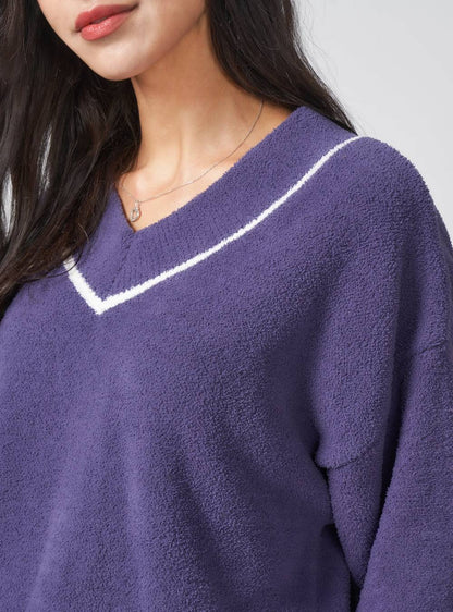 Plush Fleece V-Neck Pajama Set