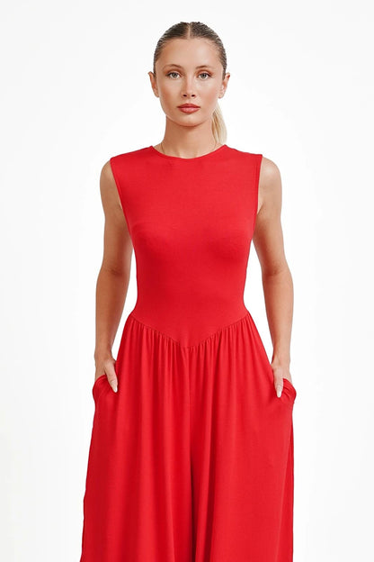 The Vale Jumpsuit — Sleeveless Wide-Leg Jumpsuit with Pockets